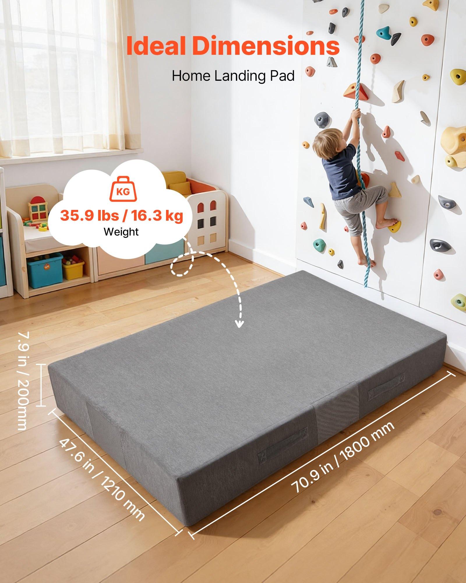 VEVOR sm-cc04 Large Crash Pad, 70.9x47.6x7.9 in (6x4 ft), Eco-Friendly Thick Soft Foam, Zipper Washable Cover, 35.9 lbs Athletic Equipment for Active Kids, Clinics, Jumping & Gymnastics Use
