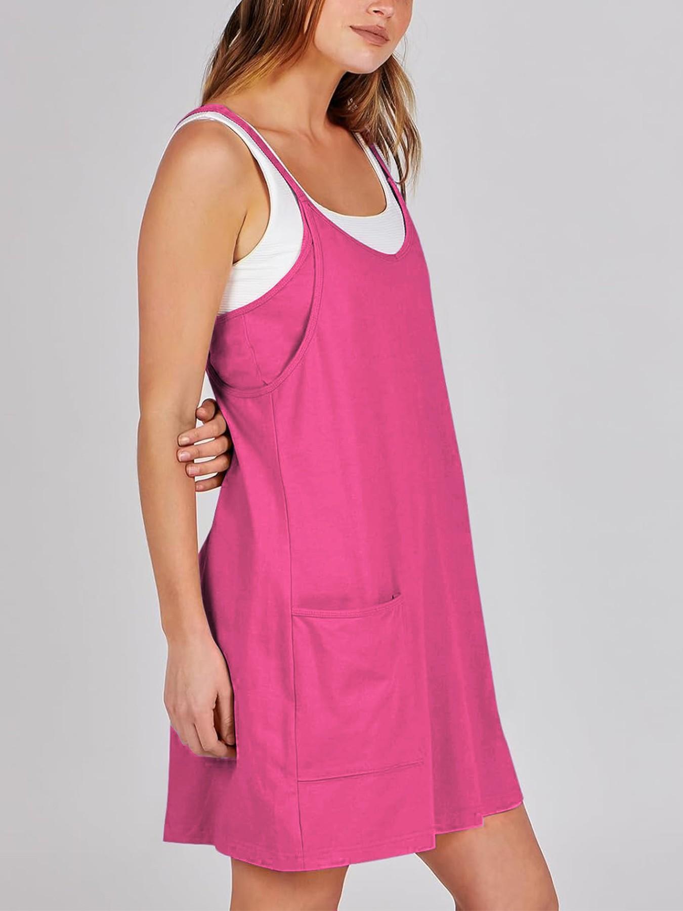 Womens Workout Romper Dress with Shorts Underneath Sleeveless Spaghetti Straps Athletic Outfits Casual Vacation