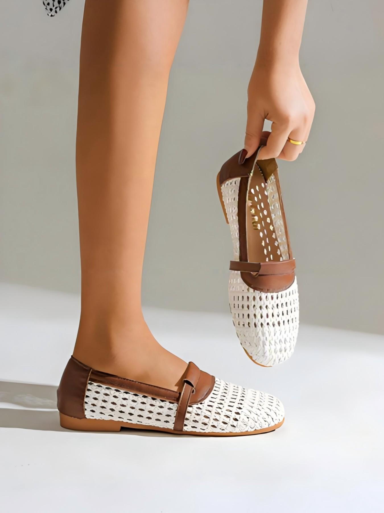 Women's Hollow Out Braided Flat Shoes, Breathable Synthetic Leather Loafers, Summer Casual Slip-On Flats, Comfortable and Stylish Footwear