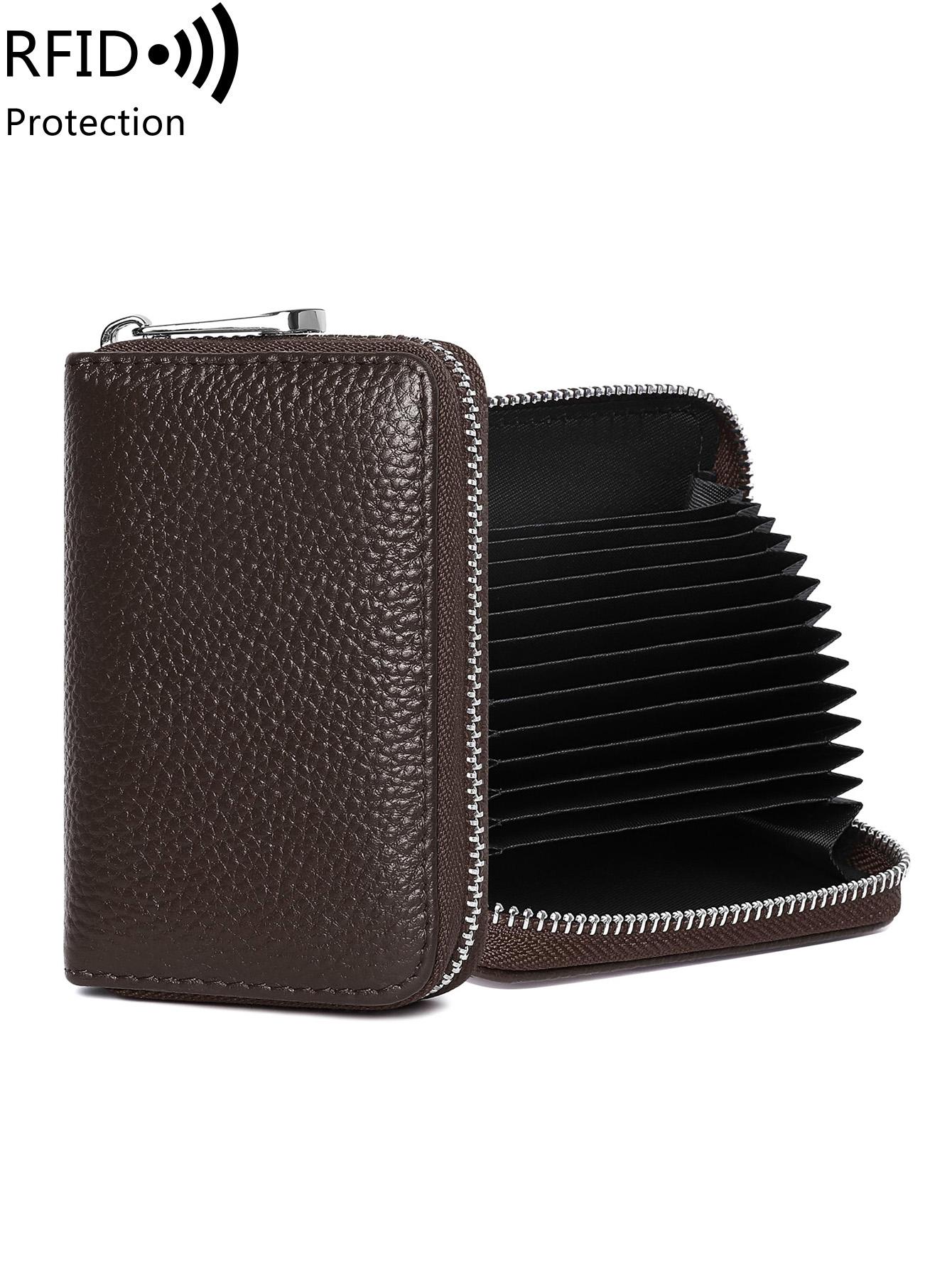 Men's Leather Wallet with RFID Blocking, Stylish Credit Card Holder, Secure and Fashionable Design, Ideal for All Seasons, Zipper Card Holder