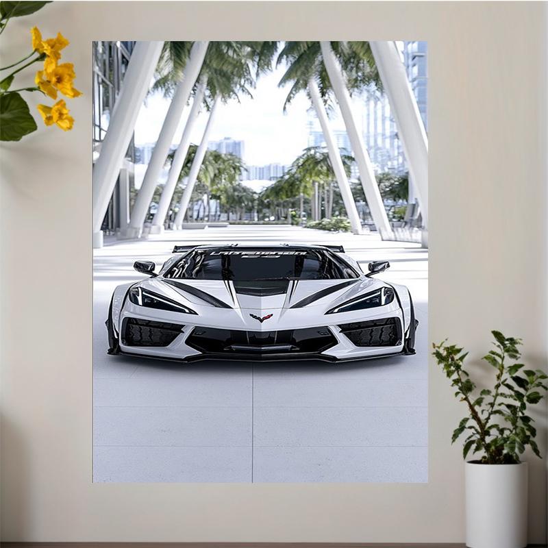 1 piece 2D flat design frameless canvas poster Corvette Supercar Poster Suitable for home decoration, living room, bedroom, office, restaurant, bar wall decoration, art pieces, perfect gifts and