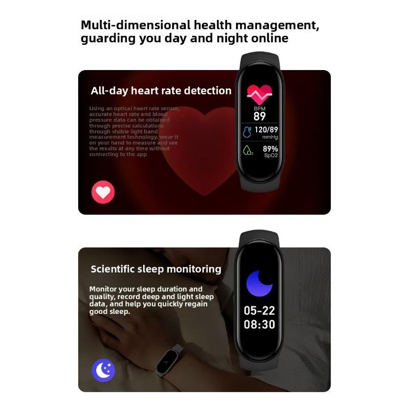 M9 Smart Bracelet - Silicone Fitness Watch for Running Workouts, with Sleep Monitoring, Information Reminders, Blood Oxygen, Heart Rate & Blood Pressure Detection, Phone Notifications, Activity Recording