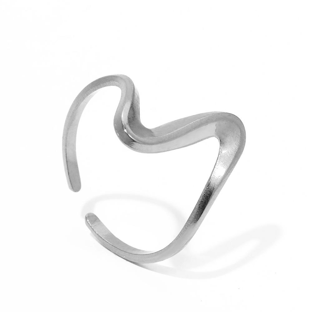 Fashionable stainless steel trendy lines ring - simple style, small and exquisite, with adjustable opening, irregular design ring