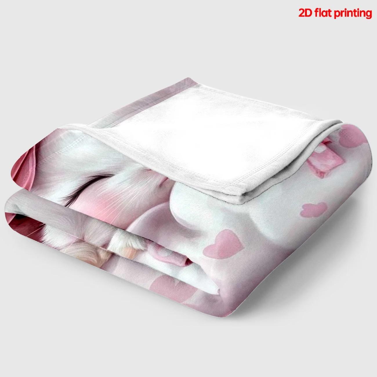 Rabbit Bow Sleep Cozy Flannel Blanket, Portable Outdoor Bedspread, Lightweight Home Use, Ideal Gift for Travel & Camping