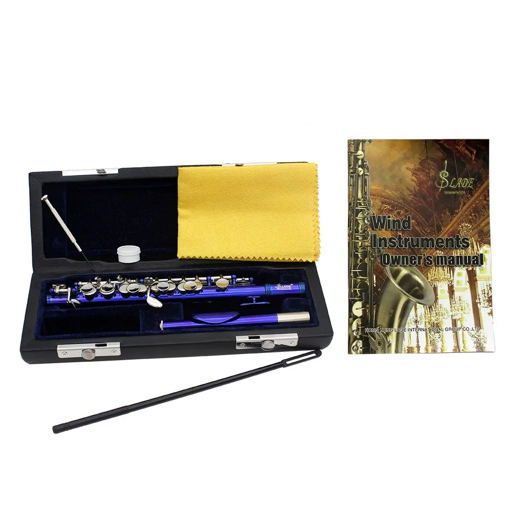 Slade C Flute Set, Deep Blue Finish Brass Body, Complete Musical Instrument Kit with Leather Case, Ideal for Beginners and Performances
