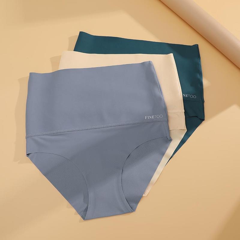 FINETOO Unite Store 4PCS Women's High-Waisted Underwear Spandex Bikini Seamless Panties Nylon Brief Basic Lingerie S-3XL Minimalist Elastic Tummy-Tuck