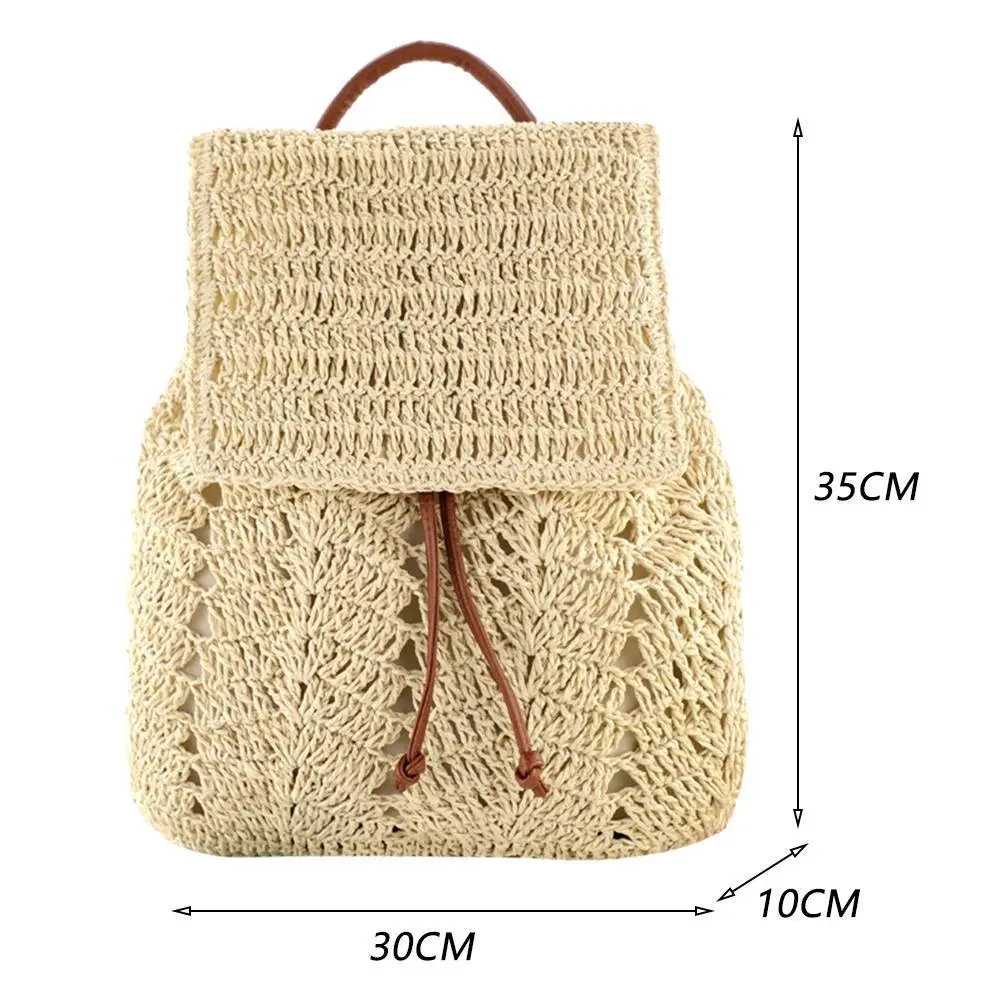Woven Straw Women Shoulder Backpack Bag Female Holiday Schoolbag Handbags for Women Outdoor Shopping Travel