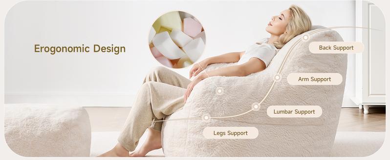 【Valentine's Day gift】ONBRILL Giant Bean Bag Chairs for Adults with Ottoman, Faux Fur Boneless Chaise Couch Filler with Memory Foam,Large BeanBag Lounge Lazy Floor Sofa Accent Chair for Living Room,Bedroom & Game Rooms
