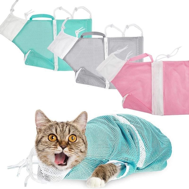 PetBoba Bathing Mesh Bag, Adjustable Breathable Pet Grooming Restraint Bag with Drawstring, Anti-Scratch Anti-Bite Fixed Bag for Nail Trimming, Medicine Feeding & Travel Shower