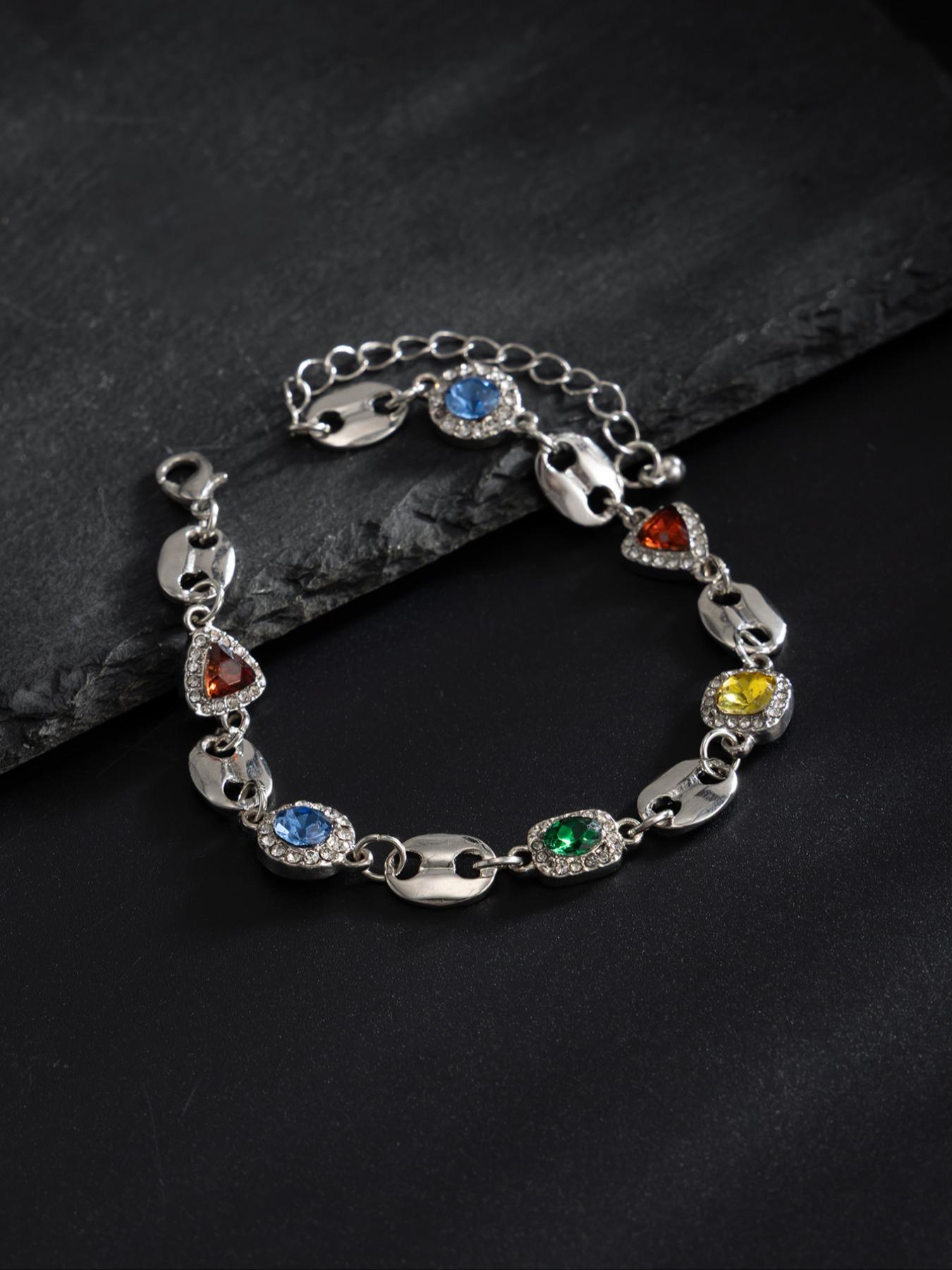 Men's Colorful Gemstone Bracelet, Rhinestone Jewelry for Daily Wear, Party & Holiday Accessories, Stylish Men's Fashion Accessory