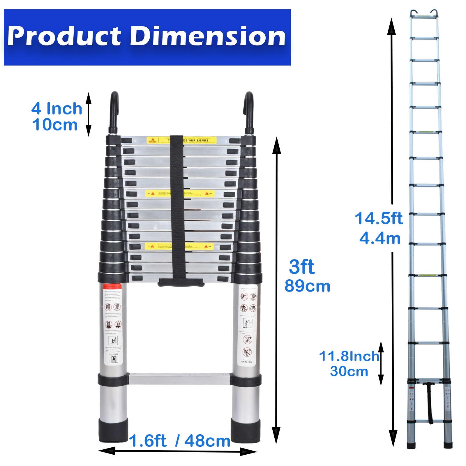 Aluminum Telescoping Ladder 14.4ft / 16.4ft /20.3ft Extension Ladder with 2 Hooks, Portable Folding Ladder, 330lbs Load Capacity, Adjustable Height for Indoor Outdoor RV Home Office