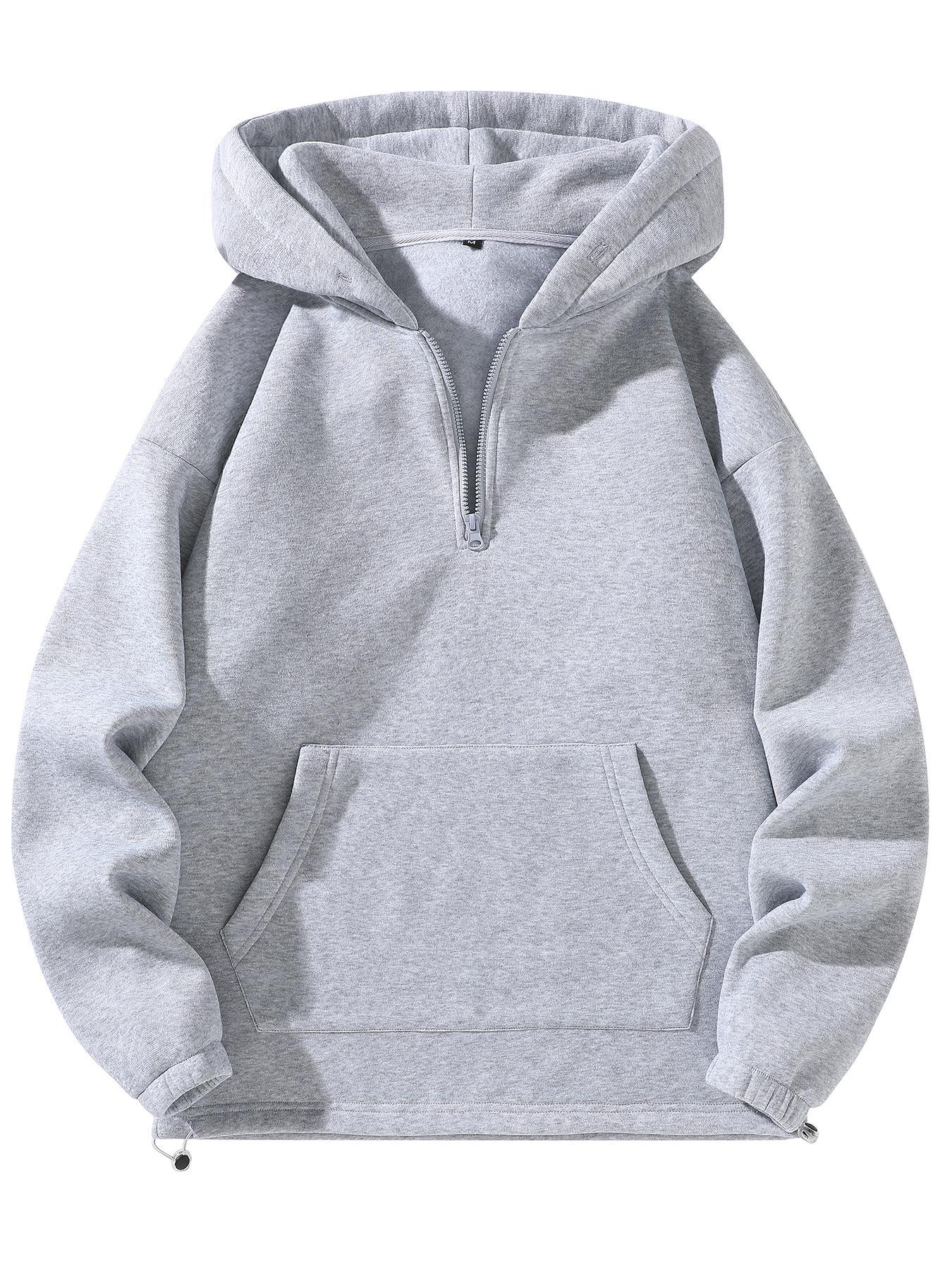 Men's Regular Fit Solid Plain Zip Up Hoodie, Casual Long Sleeve Hooded Sweatshirt for Fall , Men's Fall Clothes for Daily Wear, Classic Menswear Tops