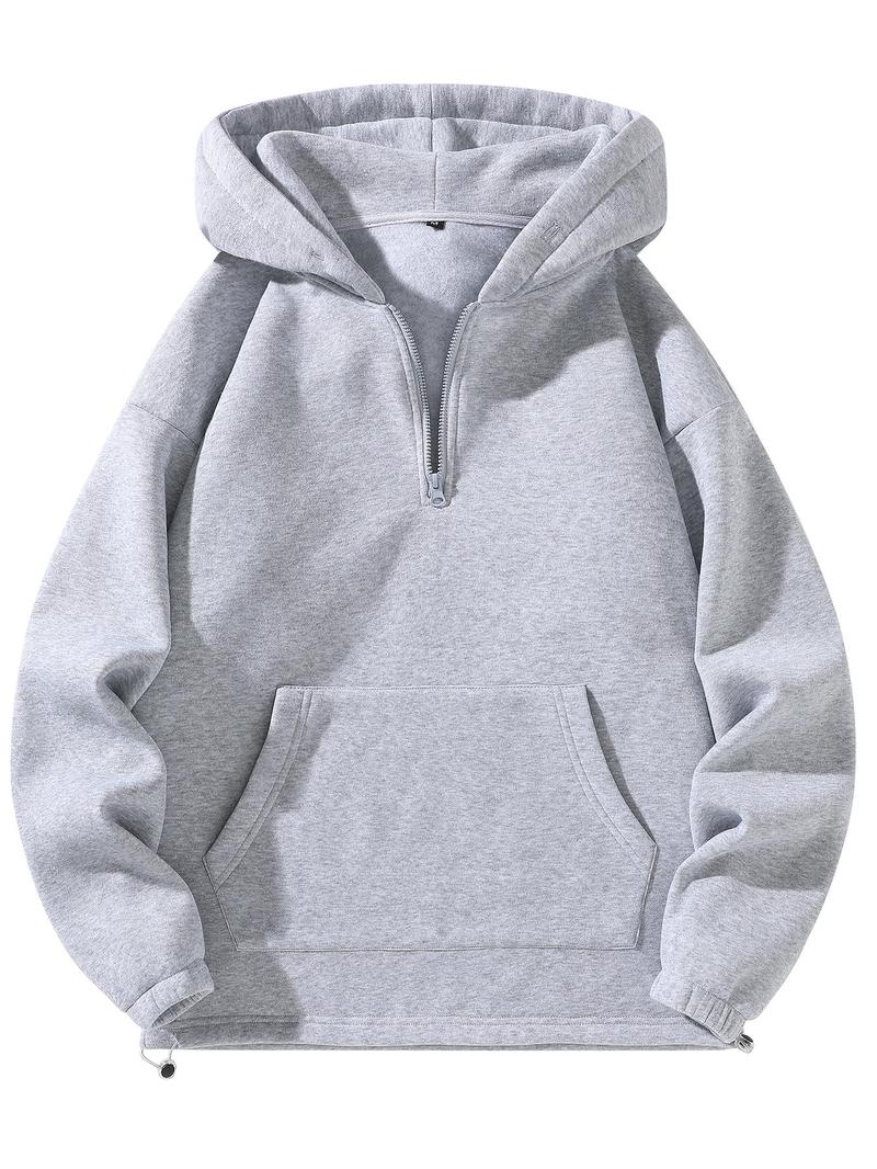 Men's Regular Fit Solid Zip Up Hoodie, Casual Long Sleeve Hooded Sweatshirt for Fall , Men's Fall Clothes for Daily Wear, Tops