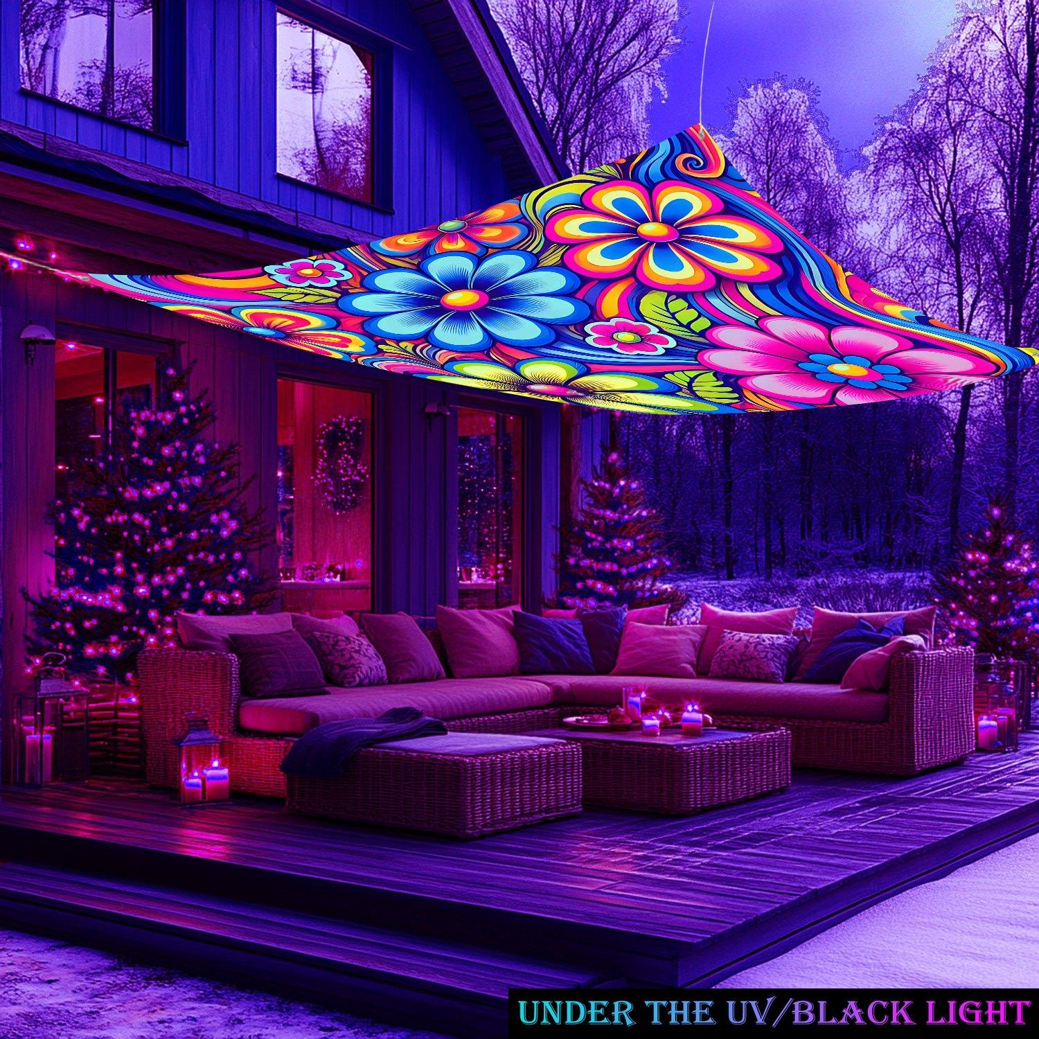 1Pcs UV Glowing Flower Canopy - Lightweight Polyester Sunshade, Suitable for Beach, Camping, Garden, and Picnic - Outdoor Sunshade, Ideal for Adventure (Support Poles Not Included)