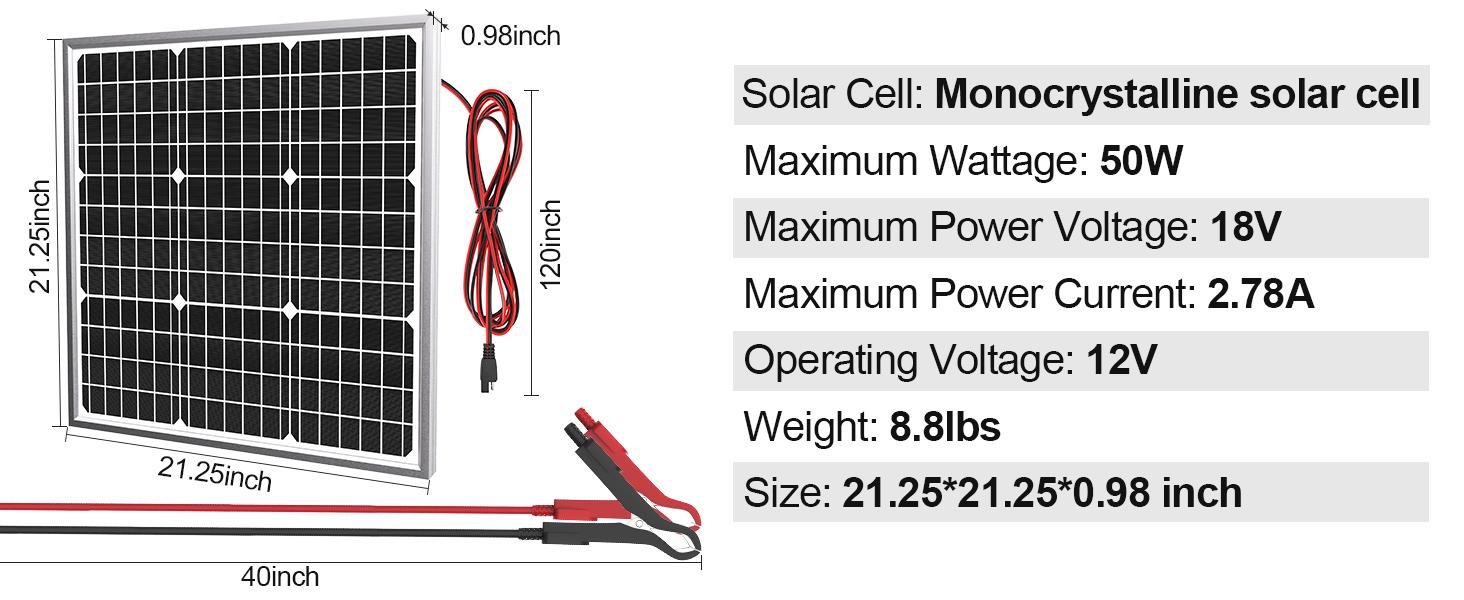 SOLPERK 50W/12V Solar Panel Kit, Solar Battery Trickle Charger Maintainer + Waterproof Controller + Adjustable Mount Bracket for Automotive Motorcycle Boat Marine RV Camping Roof Outdoorfun dealsforyou