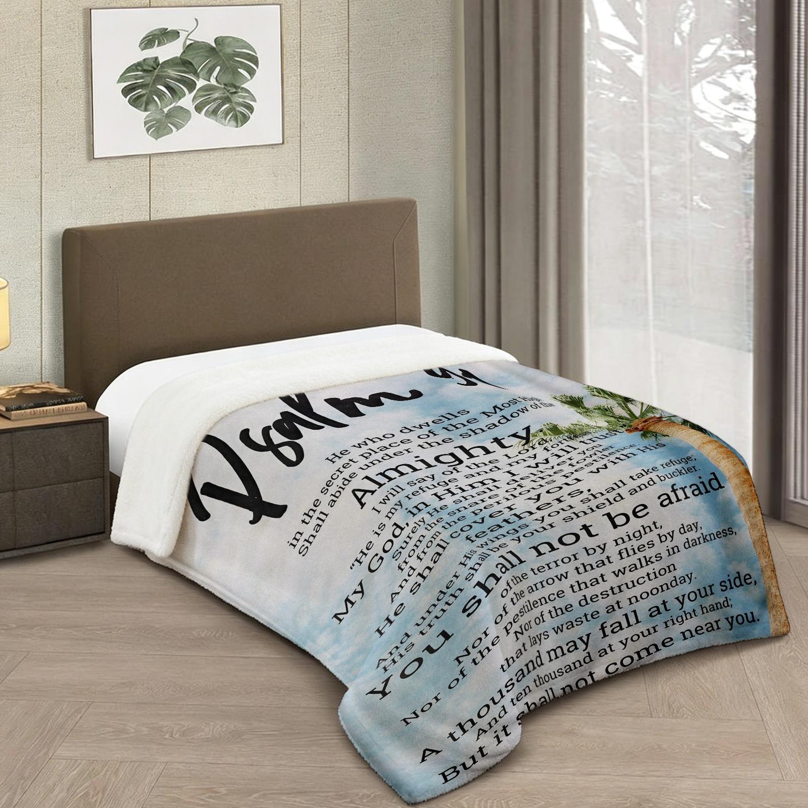 Cozy Printed Psalms Scripture Design Soft Lightweight Blue White Gradient Toned Themed Pattern Flannel Blanket, Soft And Warm, Perfect Gift for Holiday Memories, Ideal for Best Friend