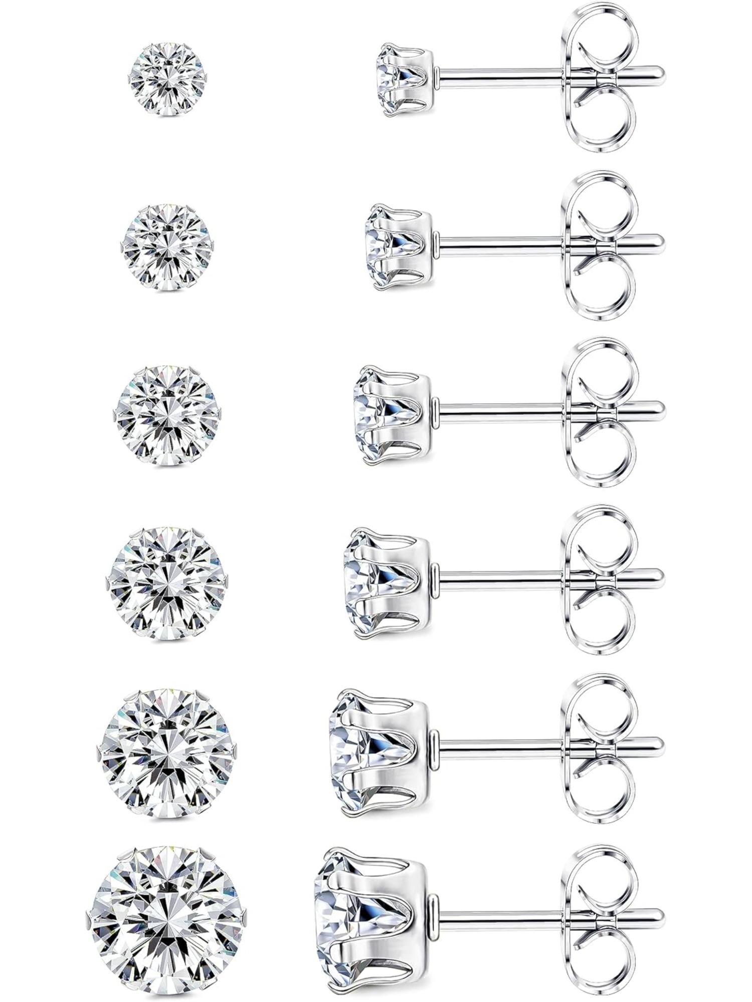 6 Pairs Titanium Stud Earrings for Women Men Cubic Zirconia Hypoallergenic Stud Earrings Set for Sensitive Ears 3-8mm
