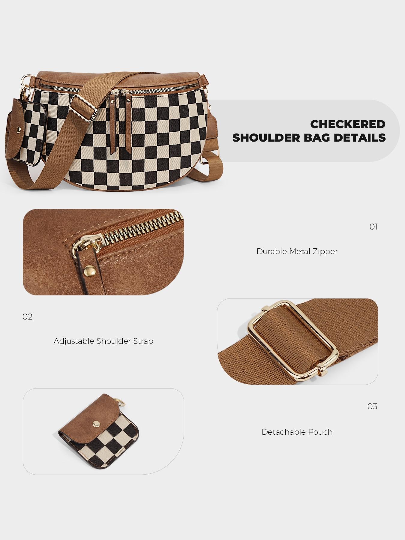 Women's Checked Pattern Crossbody Bag & Coin Puse, Fashionable PU Leather Bag Set, Casual Trendy Versatile High-quality Daily Commuting Bag