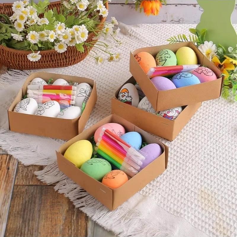 Safe Eco-Friendly DIY Hand-Painted Easter Eggs, Dual-Sided Realistic Egg Coloring Kit, Kids Craft Educational Toy, Parent-Child Interactive Painting Set