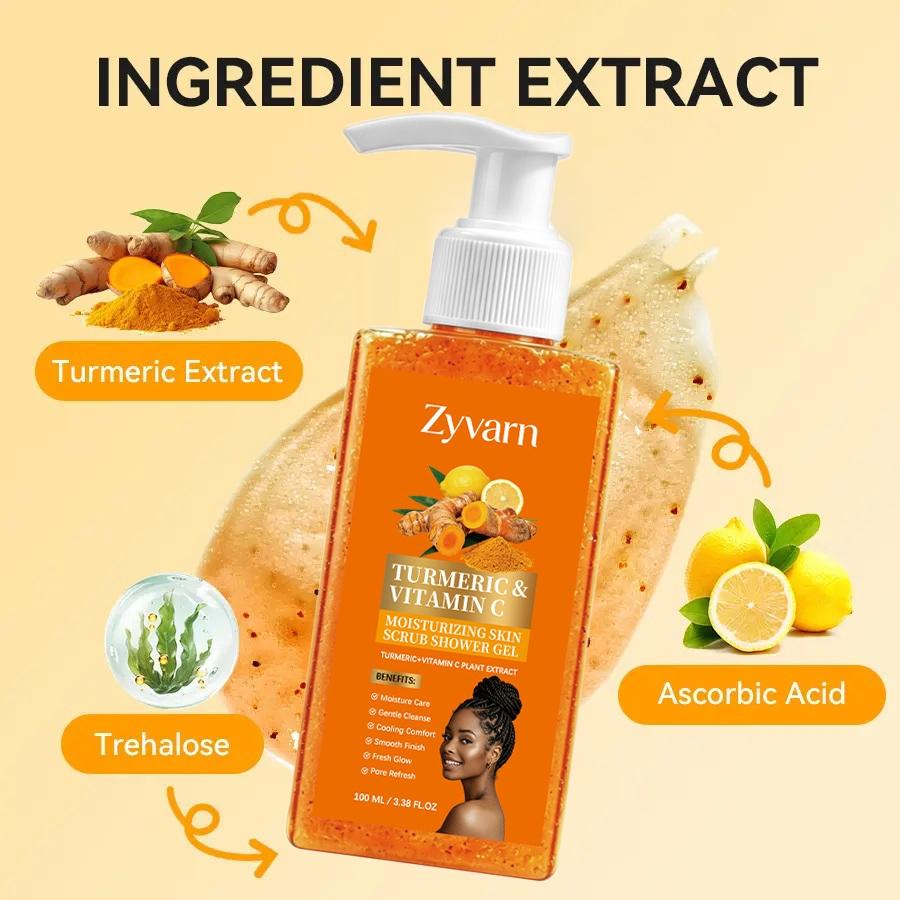 Turmeric Vitamin C Scrub Body Wash 100ml, Exfoliating Shower Gel, gently cleansing, moisturizing and soothing the skin with a long-lasting fragrance