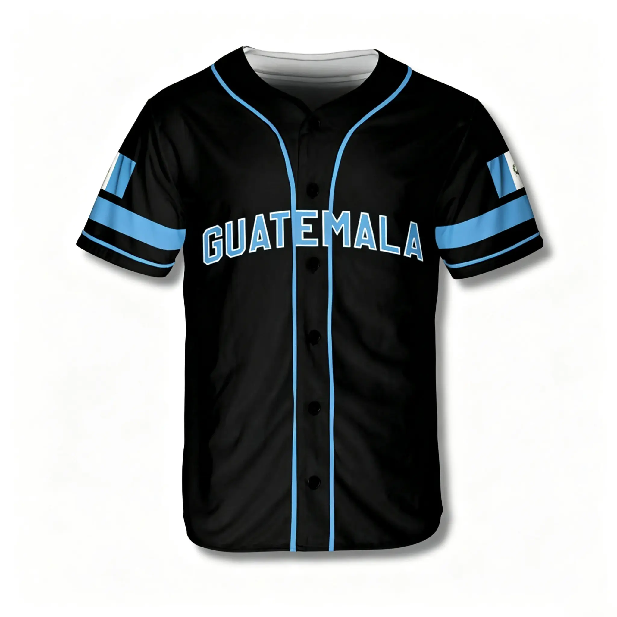 Guatemala Baseball Jersey - Blue White Short Sleeve Tops, Regular Fit Sporty Chic Fan Wear, Soccer Fan Gift