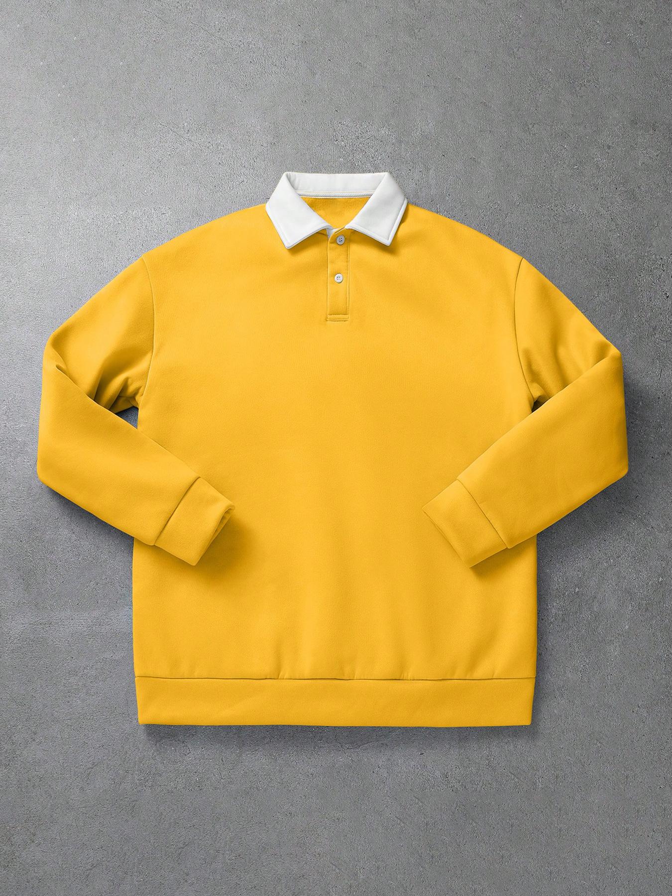 Men's Loose Fit Colorblock Collar Long Sleeve Graphic Polo Shirt, Casual Street Style, Fashionable Outdoor Sports Wear, All Seasons