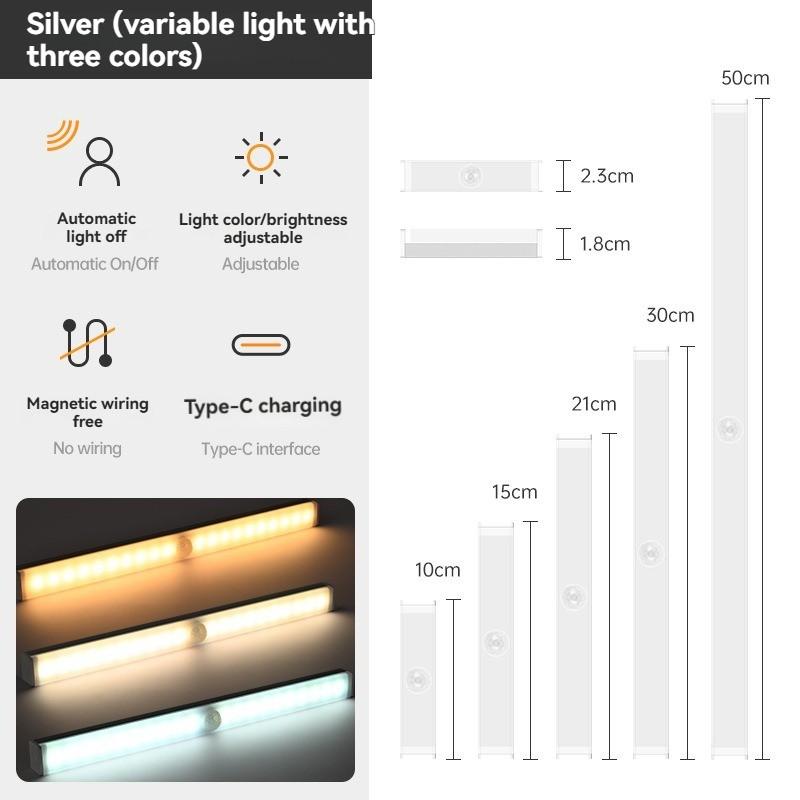 Motion Sensor Under Cabinet Light with 3000mah Rechargeable Battery, Dimmer Feature for Kitchen and Closet, Smart LED Strip Light with Adhesive Magnet
