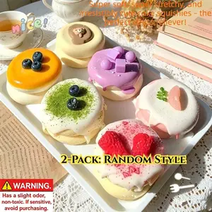 2 Pcs Simulated Soufflé Cake Squishies, Highly Realistic Dessert Food Toys, Soft Slow Rebound Toys, Hand Exercise & Stress Relief Tools, Creative Birthday Gifts for Adults and Kids