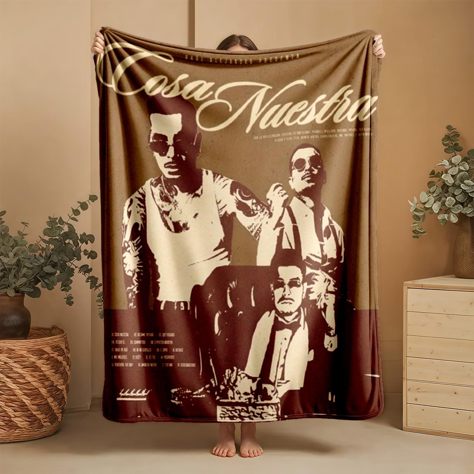1 piece Cosa Nuestra Latin Style Music Album Cover themed flannel blanket - Modern-style flannel blanket, suitable for sofas and beds, all-season use, super soft and comfortable, digital printing, 100% polyester material, machine washable, suitable