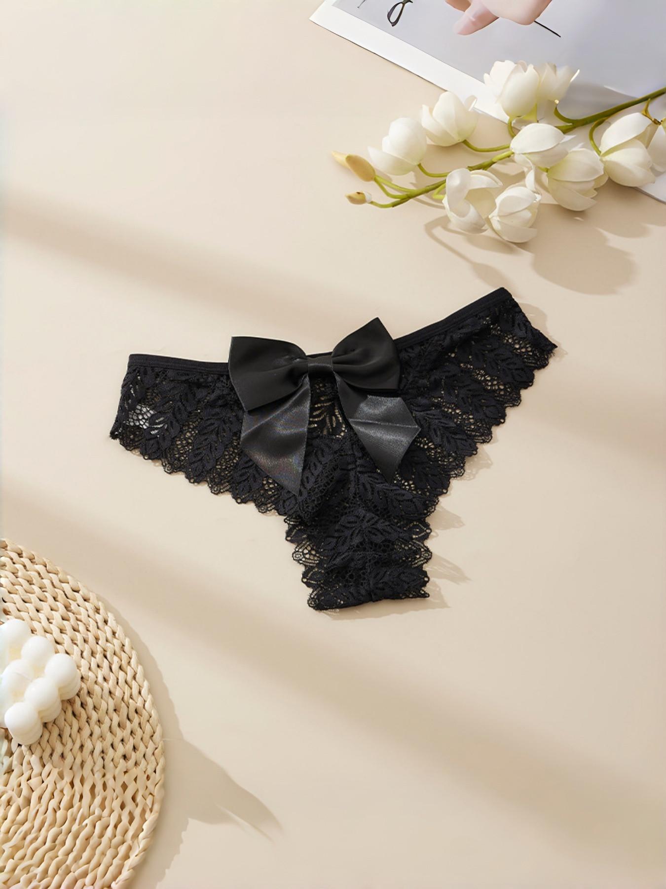 5-Pack Women's Underwear, Sexy Bow Design, Peach Butt Soft Lace Breathable Mesh, Comfortable Mid-Waist Triangle Panties, Valentine's Day Gift