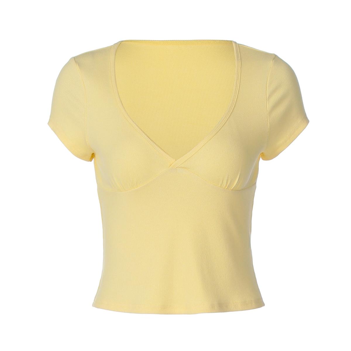 Women's Basic Solid Color V-Neck Short Sleeve T-Shirt, Daily Casual Elegant Plain Slim Fit Tees, Crop Tops for Ladies, Summer Fashion Clothes for Party, Club, Date and Holiday Wear