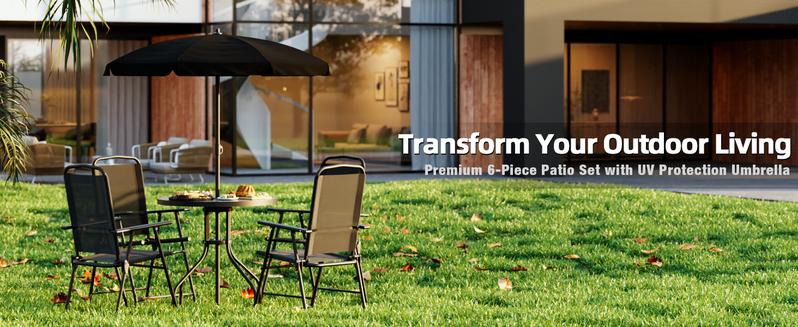 PUKAMI 6 Piece Folding Patio Dining Set, Metal Garden Outdoor Furniture Set with 4 Foldable Chairs & Portable Table for Lawn, Backyard, Deck