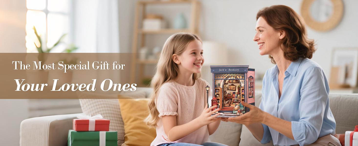 CUTEBEE Jack's Bookery Miniature DIY 3D Book Nook Kit Black Friday Gift Wooden Bookcase with LED Lights Handmade Creative Toy for Teens Adults Holiday Christmas Gift Dust Proof Home Decor