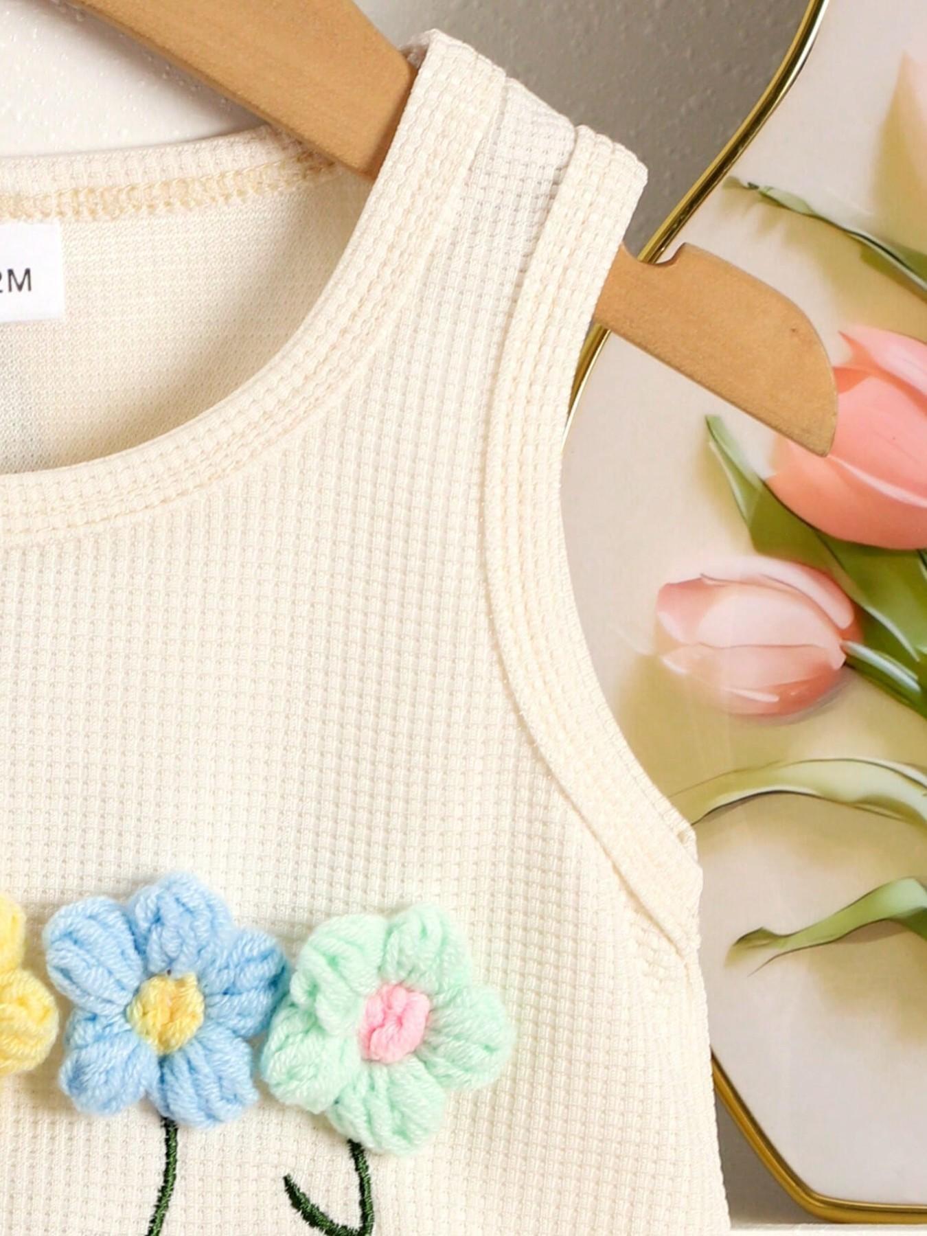 Boho Style Baby Girl 2-Piece Set, Floral Fringe Vest and Denim Shorts, Casual Summer, Trendy Kids Fashion