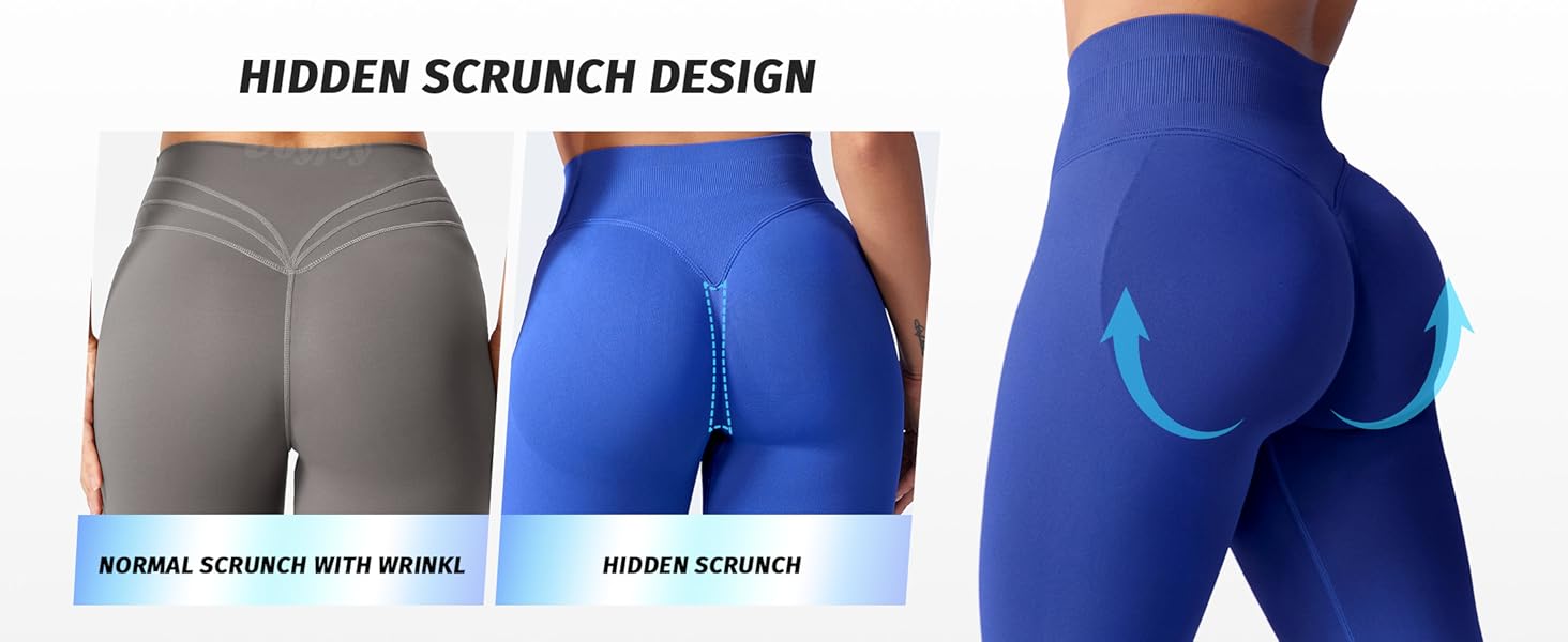Seamless Compression Tummy Control Glute Leggings for Women, Mid Rise Yoga Pants, Scrunch Butt Lifting Workout Leggings for Gym, Workout Train Leggings, Scrunch Sports Leggings