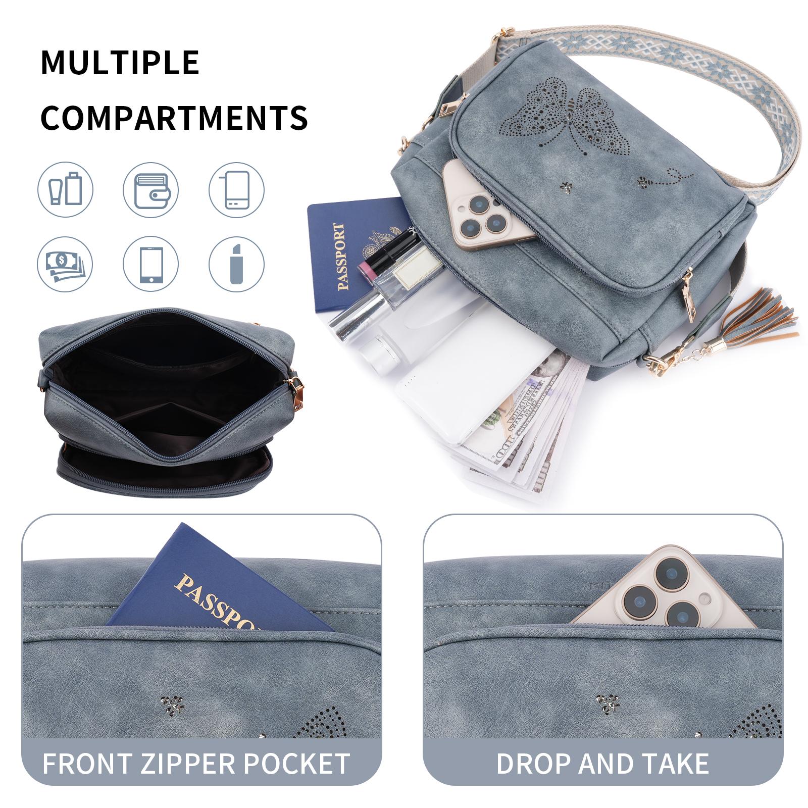 Women's Vegan Leather Portable Crossbody & Shoulder Bag - Stylish Butterfly Design, Phone Pocket, Zipper Closure, Card Slots - Ideal for Work, Everyday Carry - 2025 Trendy Fashion Handbag, Portable Women's Crossbody & Shoulder Bags