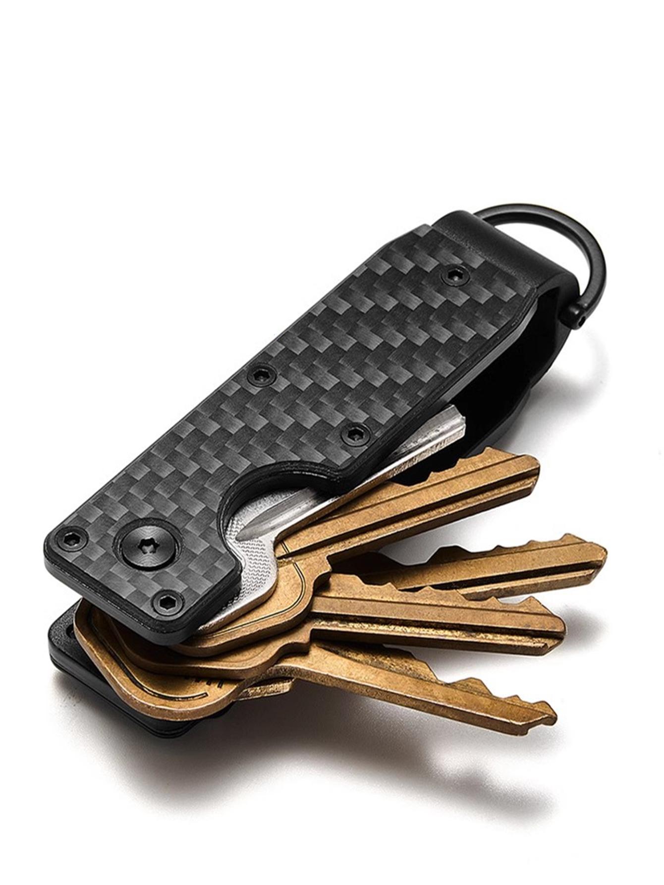 Minimalist Keychain, Heavy Duty Keychain - Compact Metal Key Storage Box With Screwdriver Carbon Fiber Pattern Unisex Key Clip Anti-Scratch Surface, Keys Sleek Light Slim, Durable Key Ring Holder With Gift Box, Gift For Friends, Family, Stylish Keychain
