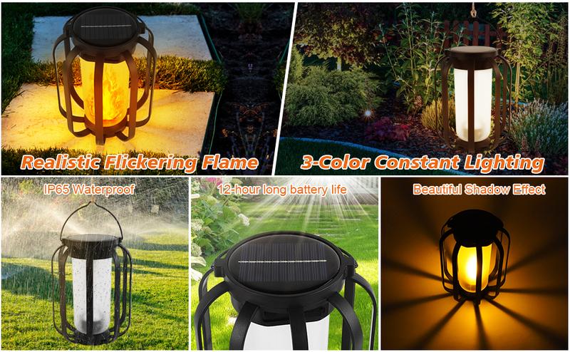 万圣节装饰灯太阳能灯户外灯带底座，升级版闪光火焰户外防水灯，用于阳台花园房间装饰的太阳能灯，用于户外阳台走道装饰的火焰花园灯，节日装饰。