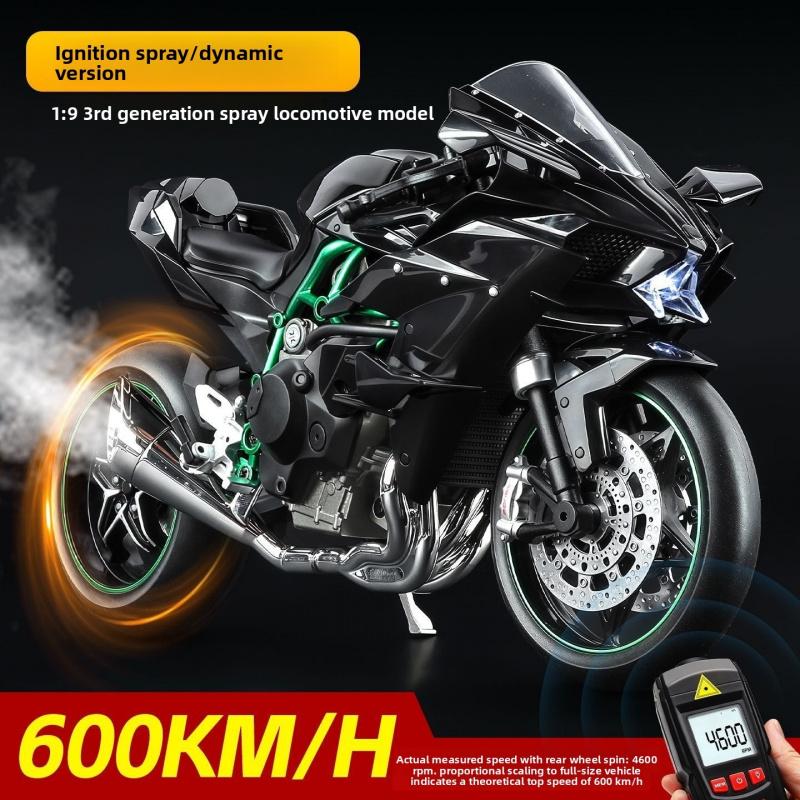 Kawasaki H2R Dynamic Edition 1/9 oversized realistic motorcycle model, highly detailed with precise reproduction of features, supports ignition start, authentic engine sound effect, has a strong metallic texture, essential for collector-level motorcycle e