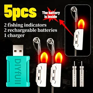 5-Piece Fishing Gear Set, Includes Rod Tip Lights & Rechargeable Batteries, USB Charger Compatible, Ideal for Low-Light Conditions