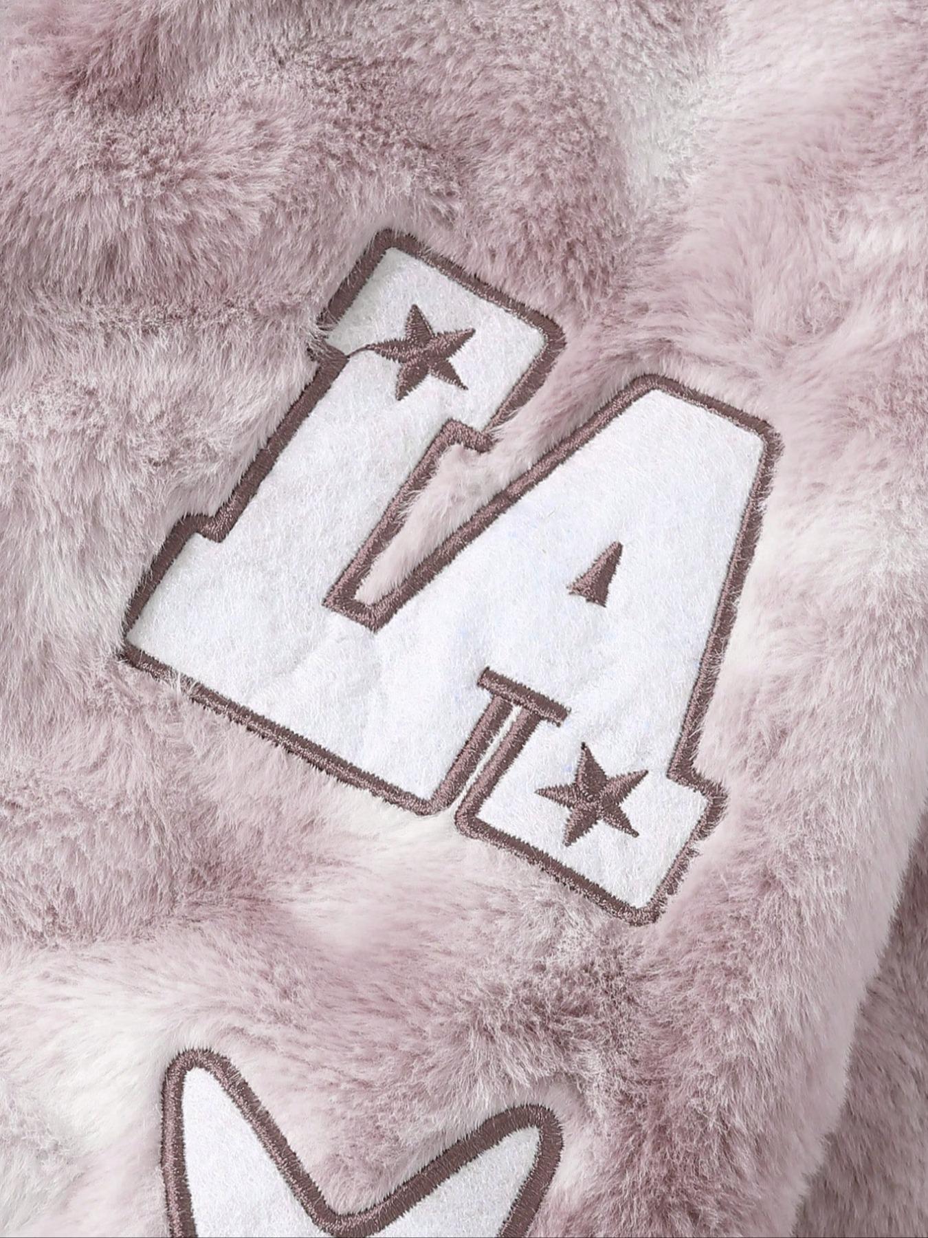 Men’s and women’s versions. Streetwear style: LA letters and pink tie-dye star-shaped appliqué fleece jacket for winter warmth and protection. Suitable for streetwear, trendy outfits, cold weather protection, men’s gifts, campus-inspired styles, casual we