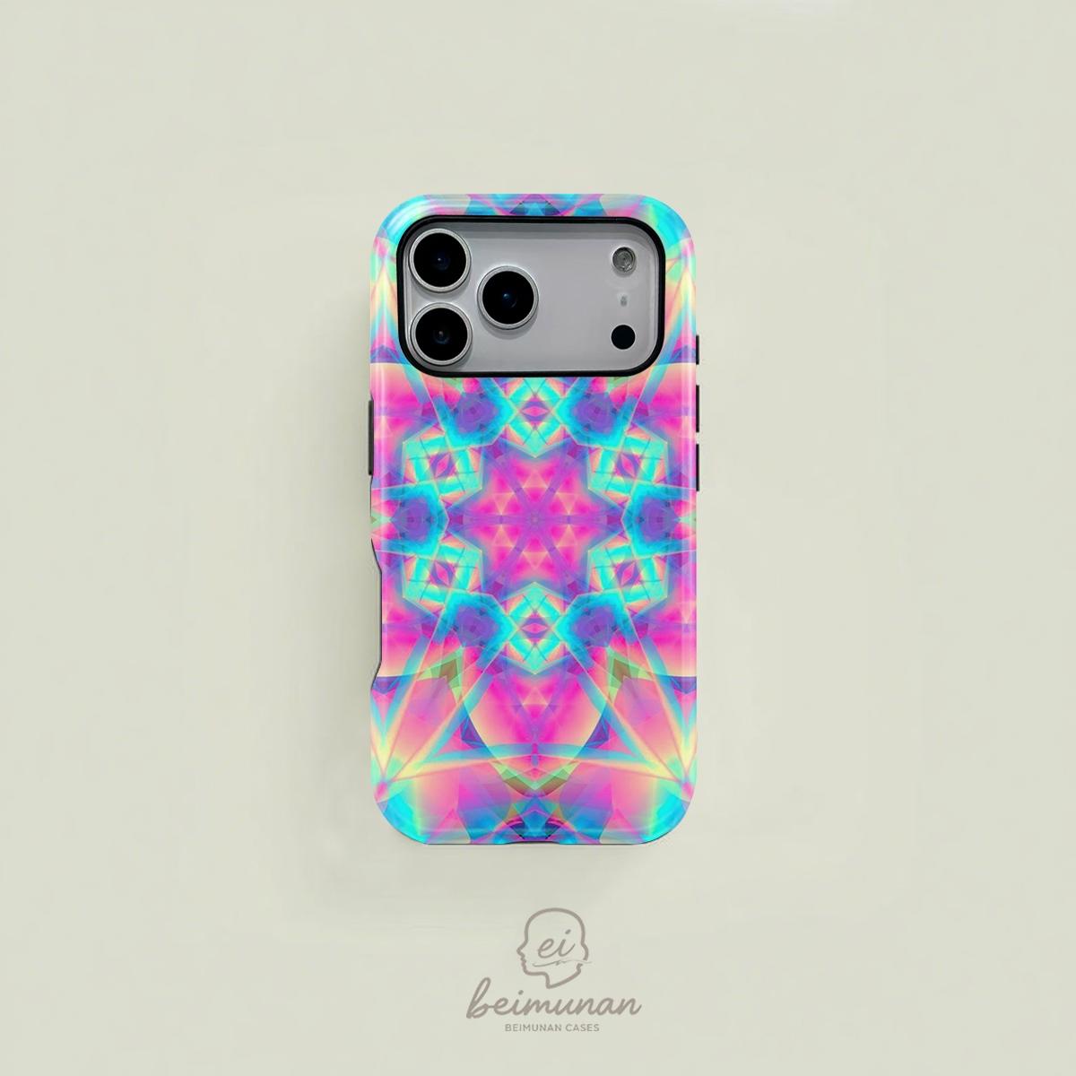1PC Psychedelic Holographic Trippy Pattern Phone Case， Heavy Duty Shockproof 2in1 Protective Case for iPhone17 16 15 14 13 12 Pro Max， Samsung Galaxy S26 S25 S24 S23 S22 Ultra Series Gift Minimalist Fashion Shell