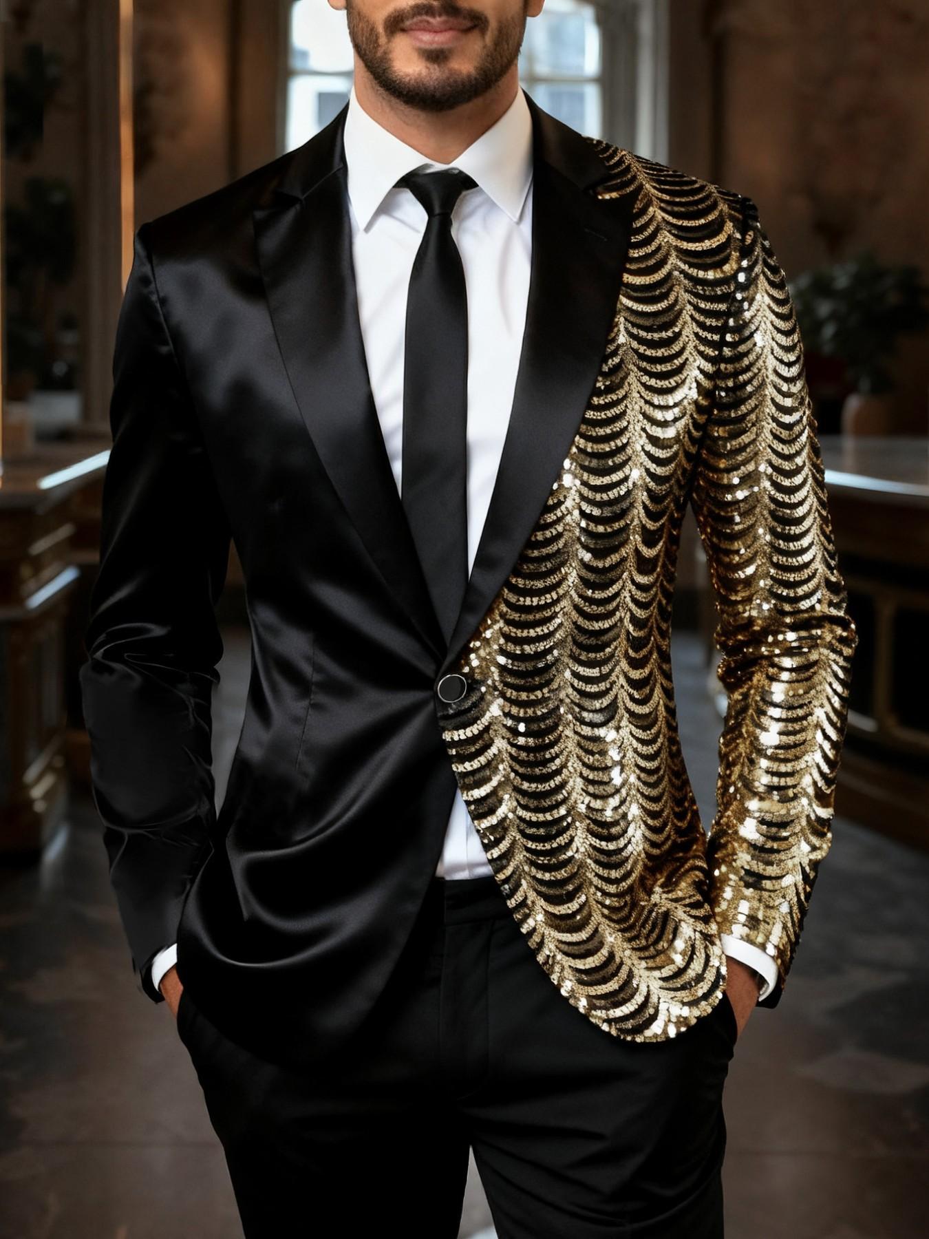 Men's Multicolor Sequin Blazer Jacket, Fashionable and Trendy, Perfect for Stage Performances, Nightclubs, Parties, Events, Formal Wear