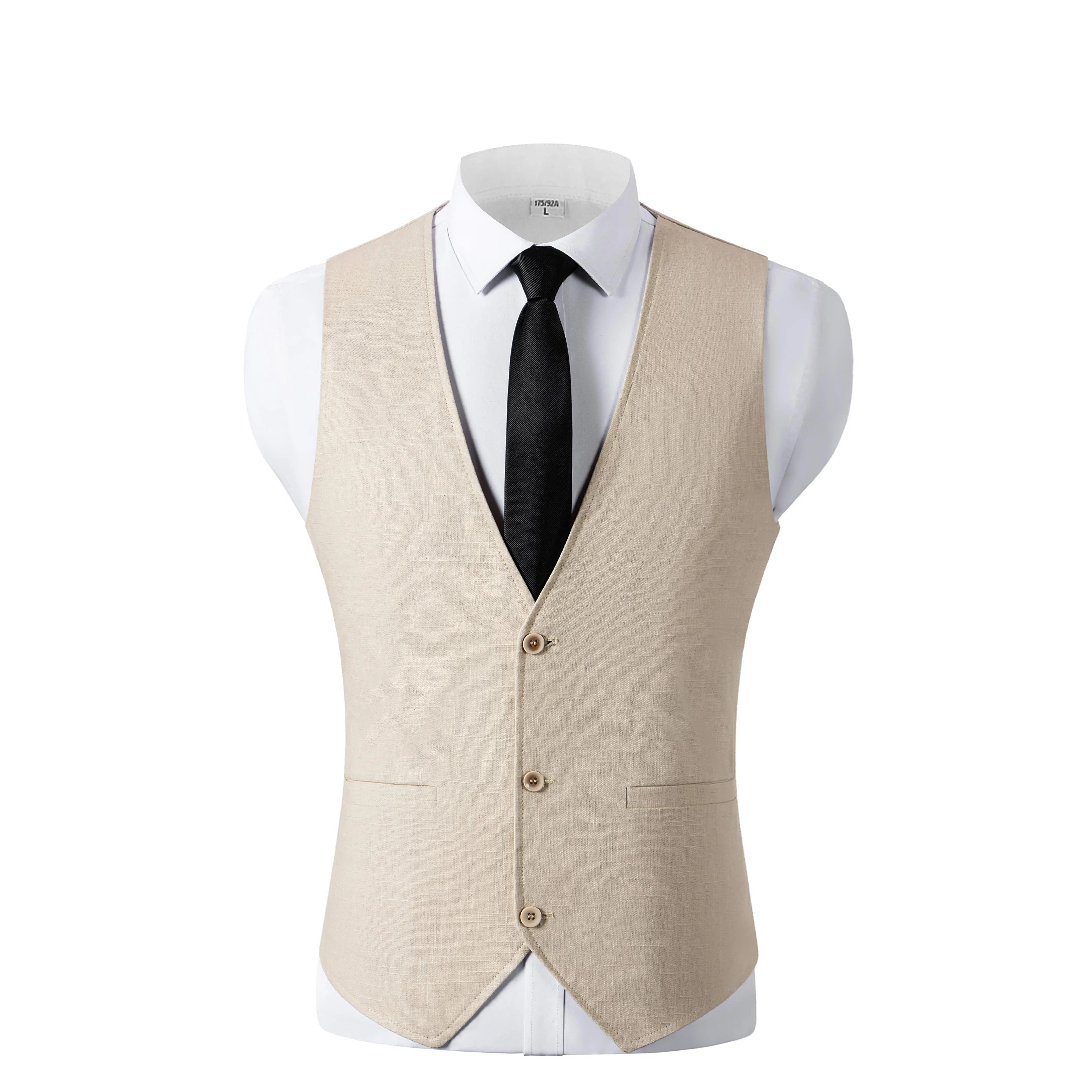 Men's V-Neck Linen-Blend Waistcoat - Lightweight, Breathable Layering Vest for Spring, Summer Casual Occasions