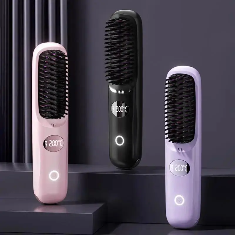 Lightweight Cordless Hair Styler Set - Flat Ironing Brush Curlers & Straighteners, 3 Temp Settings, 2x2000mAh Batteries, Negative Ion Tech, USB Rechargeable, Fast Auto Shut-Off, Travel-Friendly Gift for Silky Straight Hair