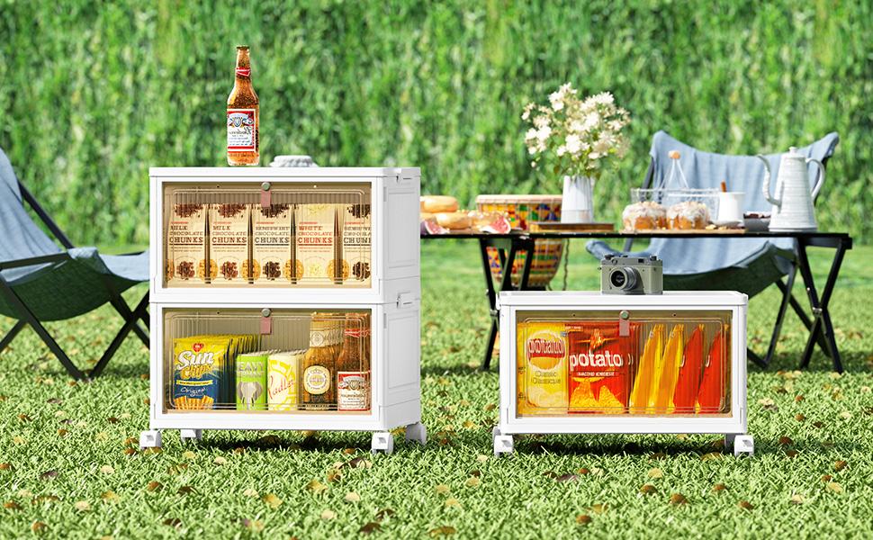 7CODE 4 Tier Plastic Storage Bins with Lids , Stackable Storage Containers with Wheels, Folding Storage Boxes, Collapsible Storage Bins, Closet Organizers and Storage for Living Room,Kitchen,Office,Dorm