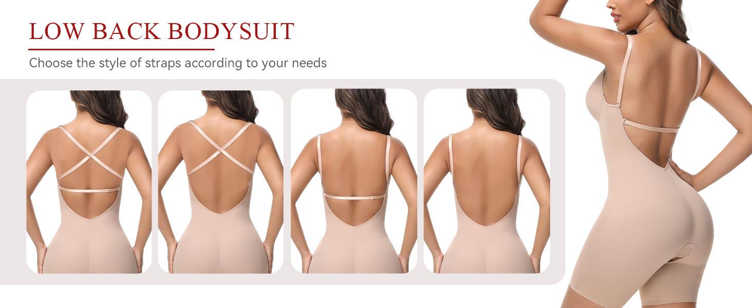 JOSHINE SHAPER Backless Shapewear Strapless Deep U Plunge Bodysuit for Women Built In Bra Tummy Control Low Back Body Shapewear Bridal Womenswear Compression Basic Black Minimalist