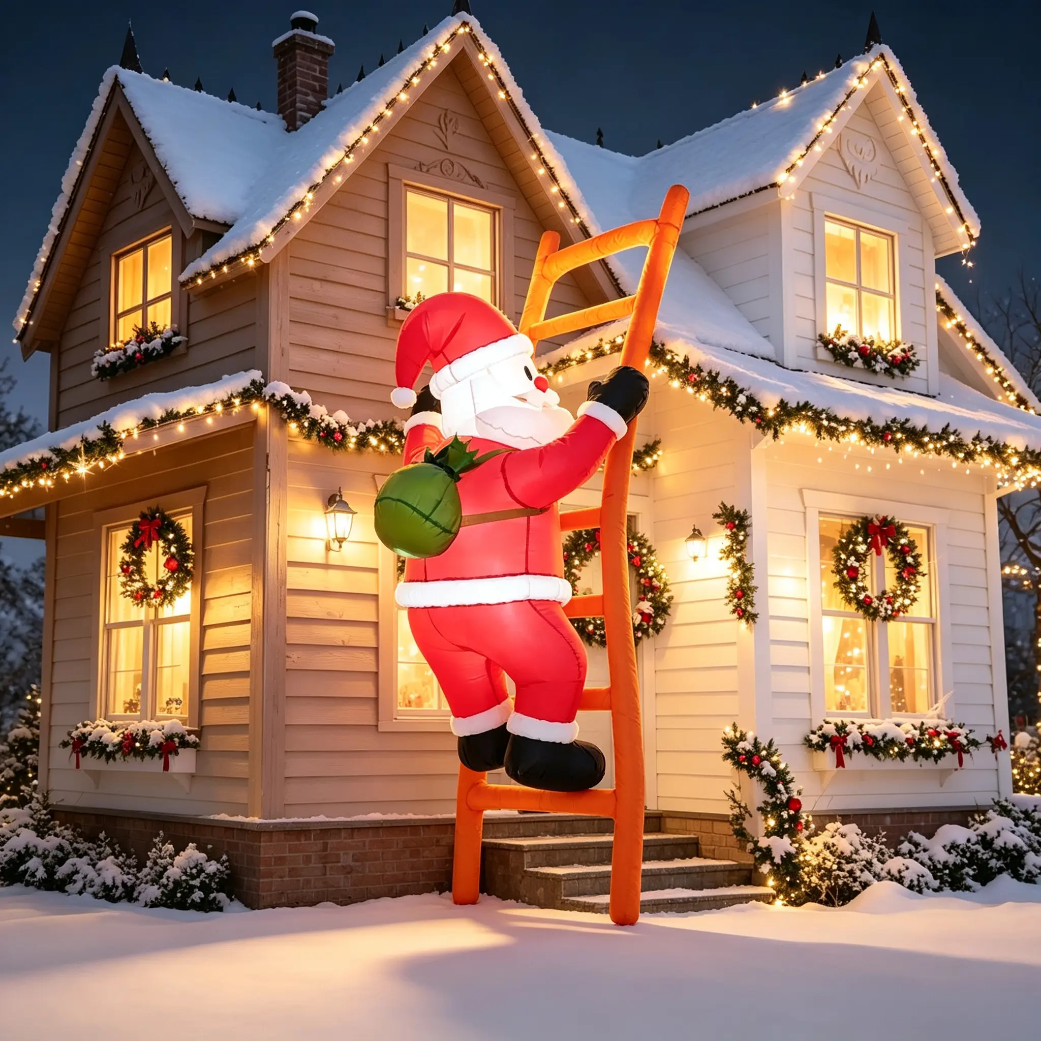 6FT Tall LED Inflatable Climbing Santa Claus, Christmas Blow‑up Yard Decoration, Light‑Up Xmas Holiday Outdoor Patio Home Decor, Ideal Christmas Gift