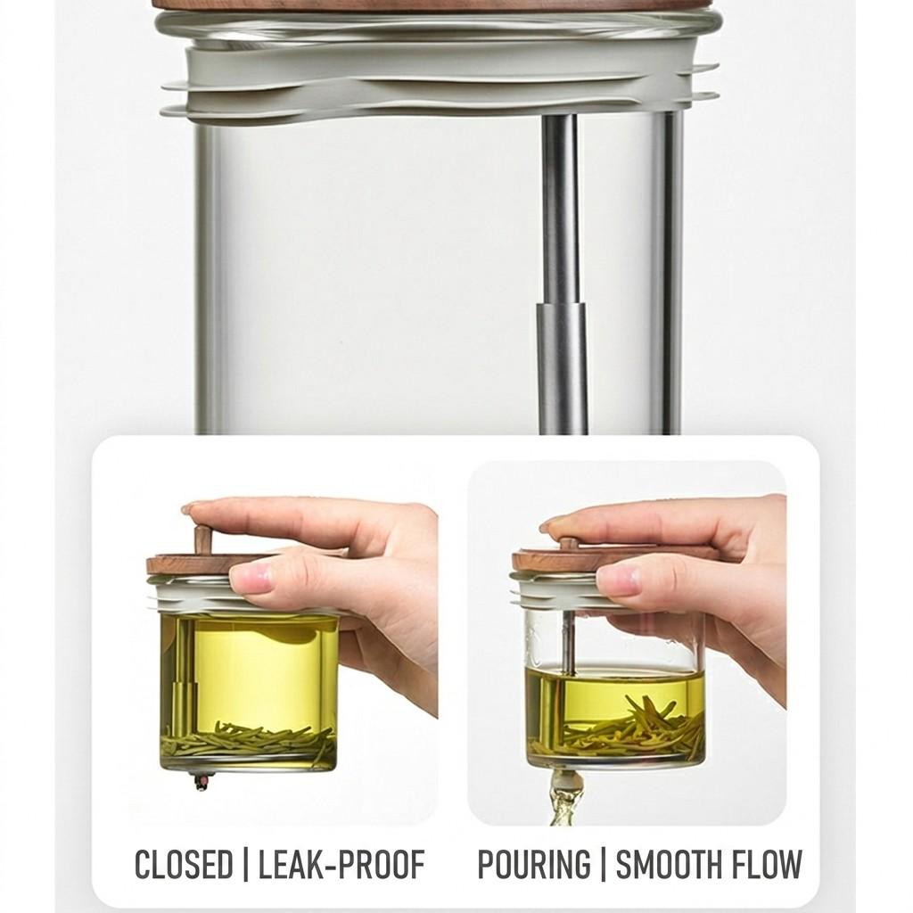 Glass Teapot with Removable Infuser Strainer & Wooden Handle - Borosilicate Heat Resistant Loose Leaf Tea Brewer for Office & Home Glass Teapot Set