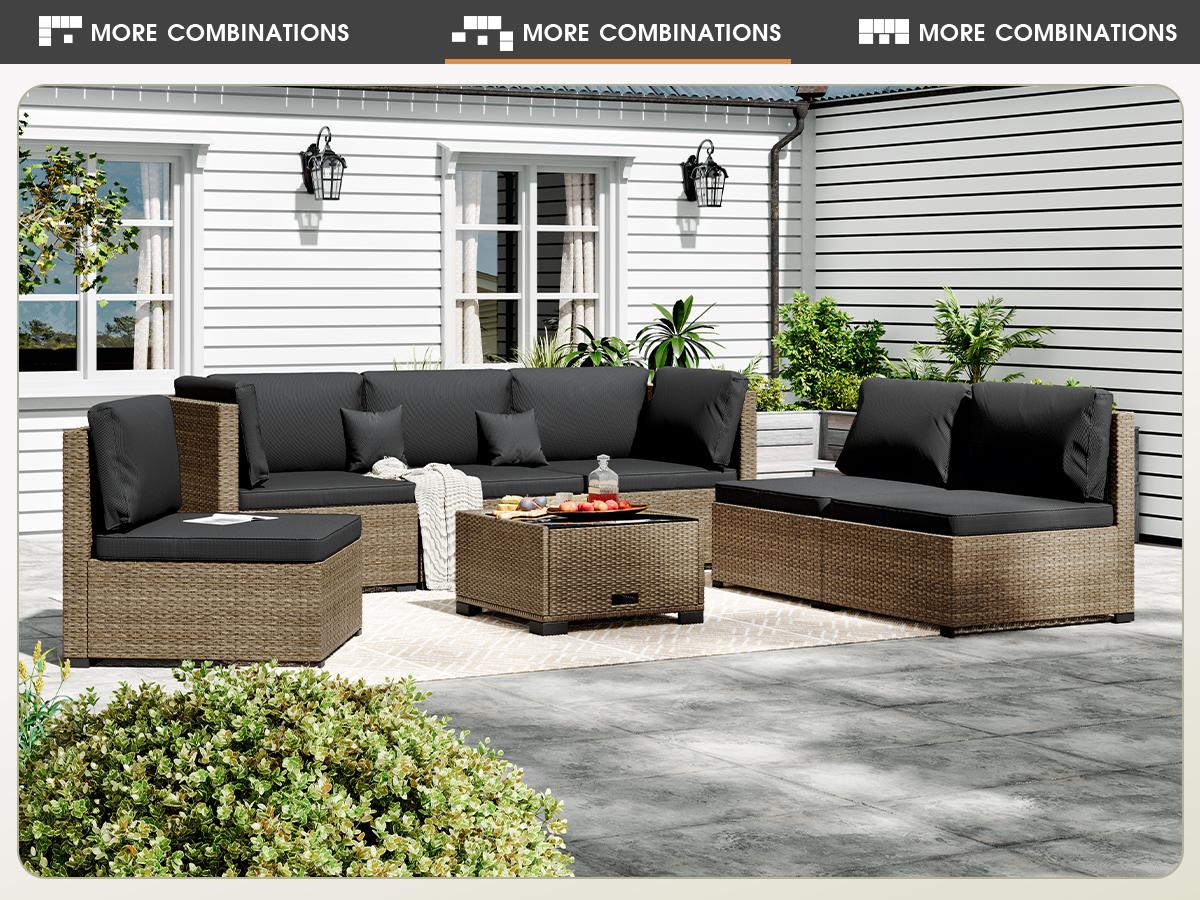 [2/3-Package Shipping] LHBCRAFT 5/7 Pieces Patio Conversation Sofa Set, Outdoor Furniture Set, Outdoor Wicker Sofa & Table, UV Resistan, PE Rattan,Splash-proof,Christmas gift
